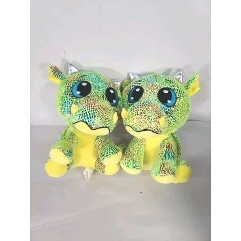 Lot Of 2 Kellytoy  9.5” Plush Flying Dragon Animal XL Eyes Sparkle Shiny